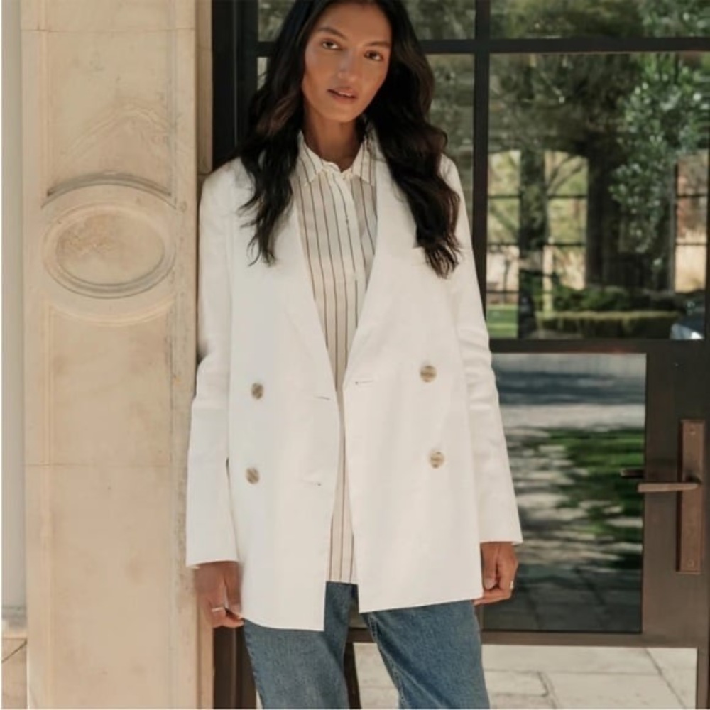 Jenni Kayne Keaton Ivory Linen Cotton Double Breasted Blazer‎ Size 6 NWT